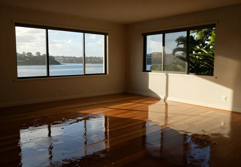 Flooded living room in Ryde before restoration